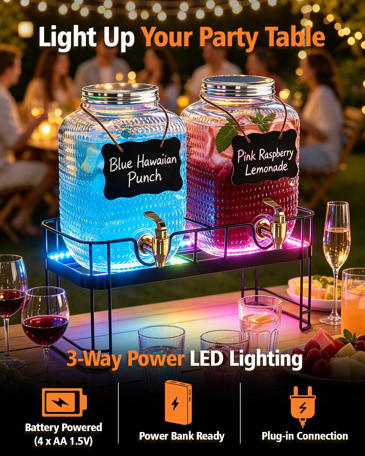 2 Pack 1 Gallon Glass Drink Dispensers with Stand S73807