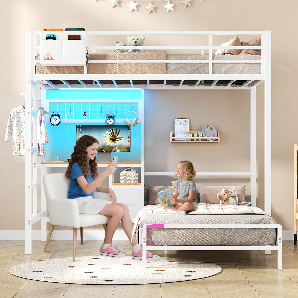 Twin Over Twin White Bunk Bed with Desk Z17970