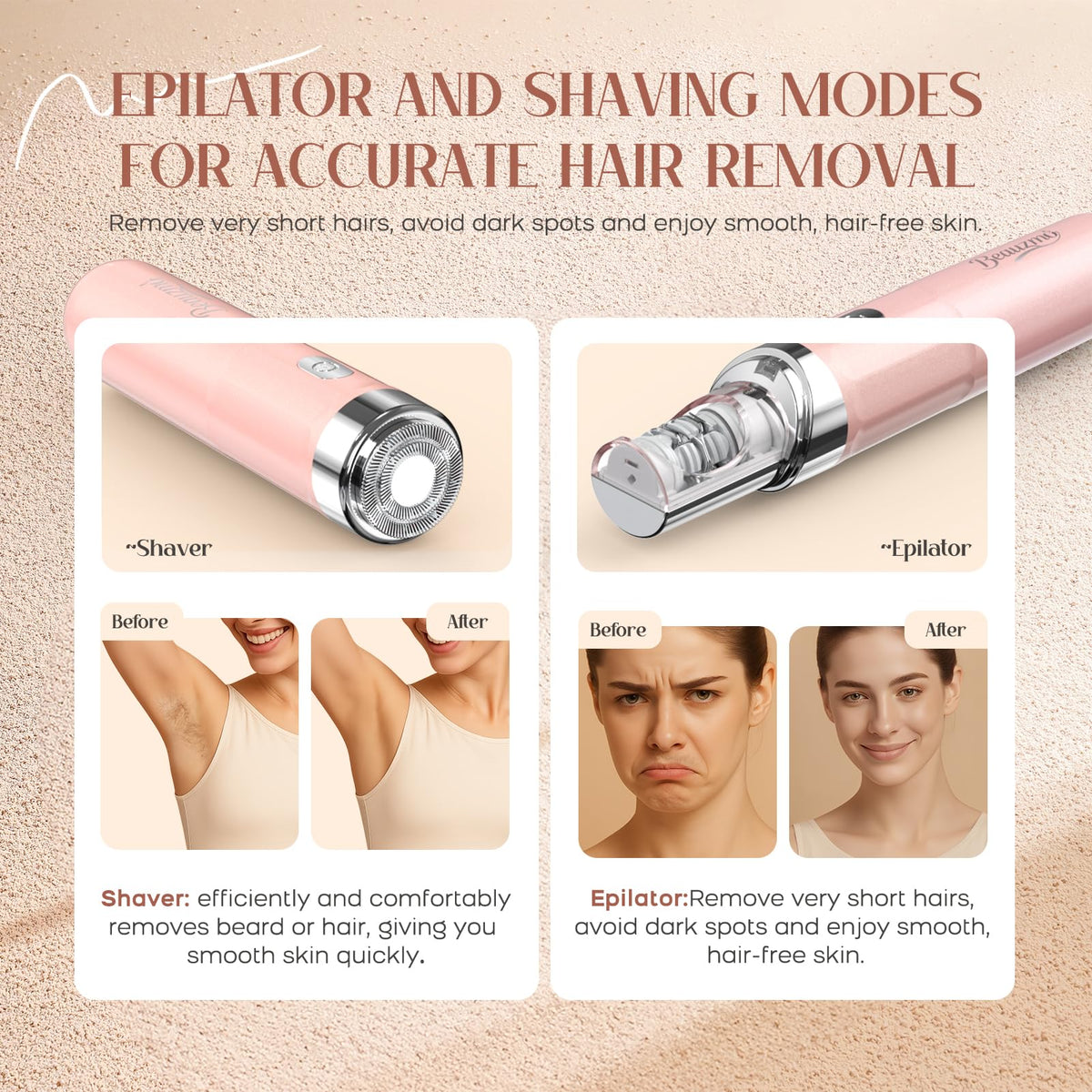 2-in-1 USB Rechargeable Electric Facial Hair Remover with LED Light H8421