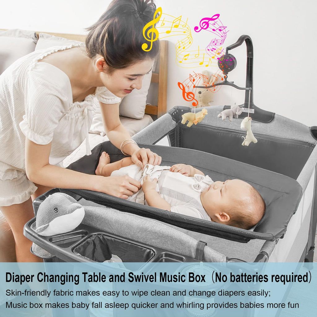 5-in-1 Pack and Play Baby Bassinet Bedside Sleeper Grey M36406