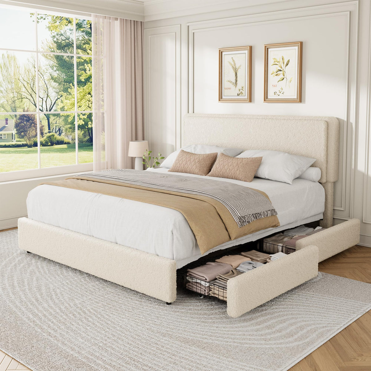Queen Size Bed Frame with 2 Storage Drawer A834389