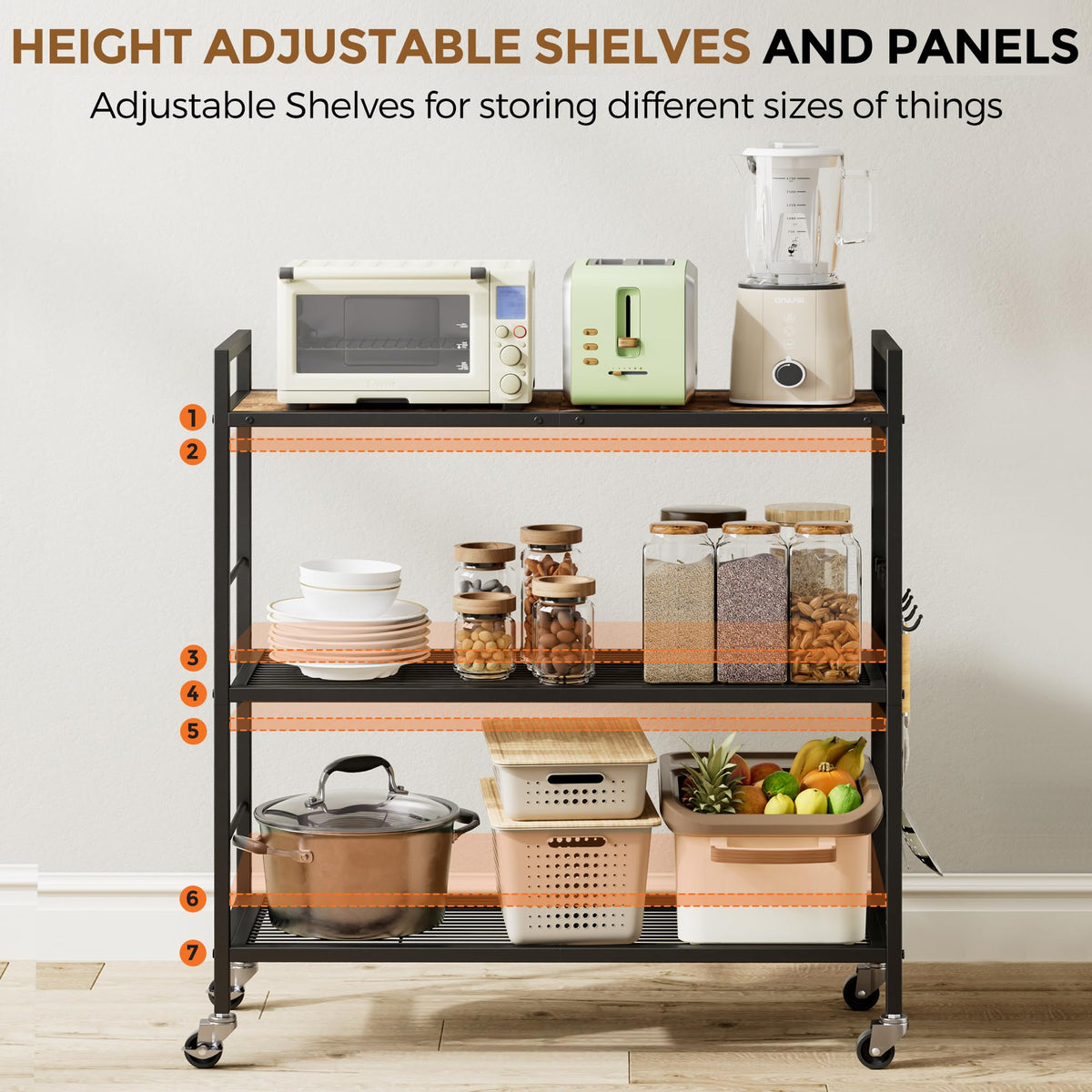 3-Tier Metal Storage Rack with Wheels, Mesh Shelving Unit, Black L813554