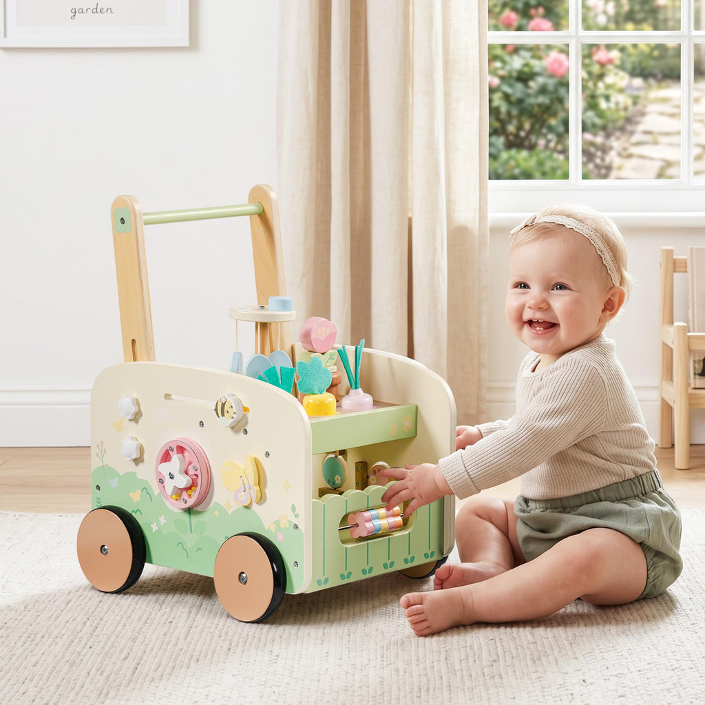 Wooden Baby Walker, 10-in-1 Activity Center Toys, Green X858
