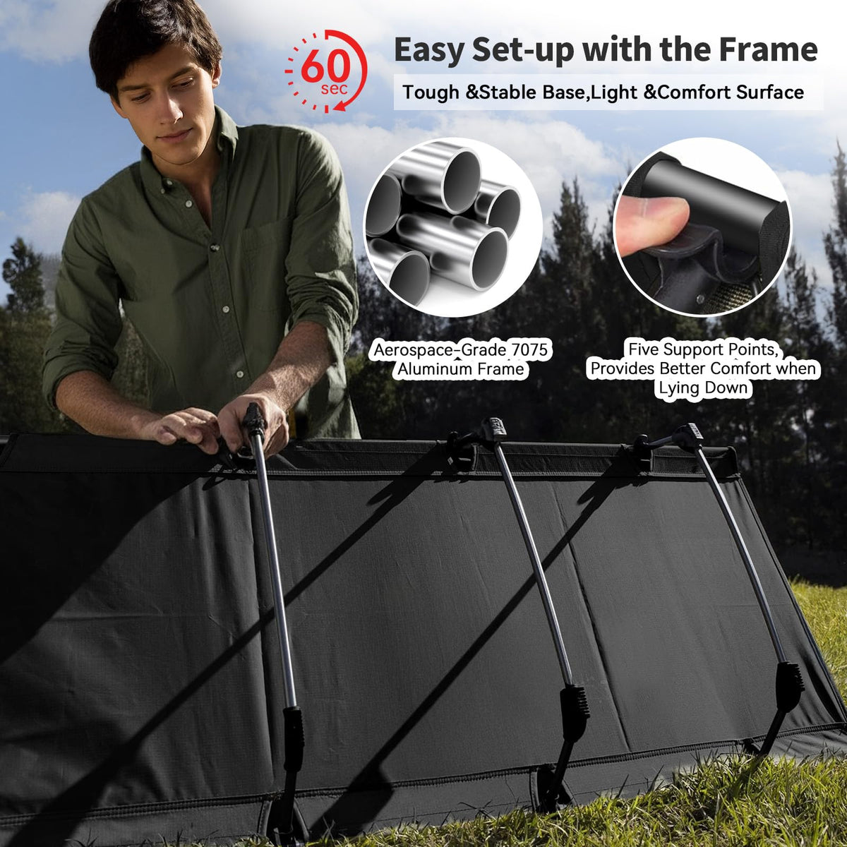Ultralight Portable Folding Camping Cot with 2 Side Pocket Y7236