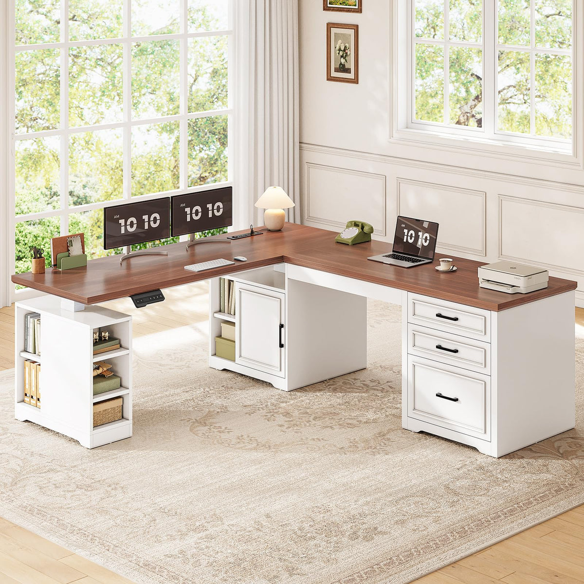 L Shaped Standing Desk with Storage Q748