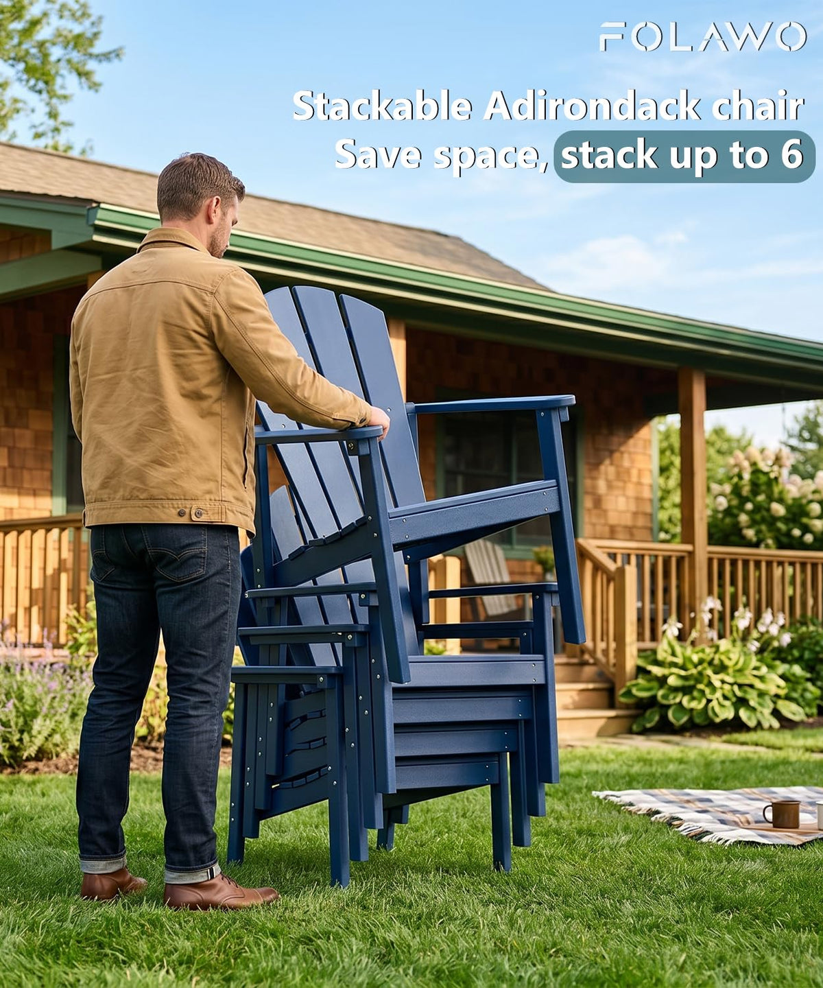 Navy Blue HDPE Adirondack Chair Set of 8 G1971