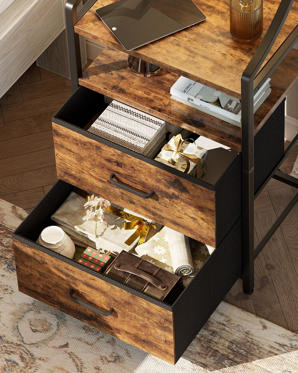 45" Tall Nightstand with Charging Station & Light E878