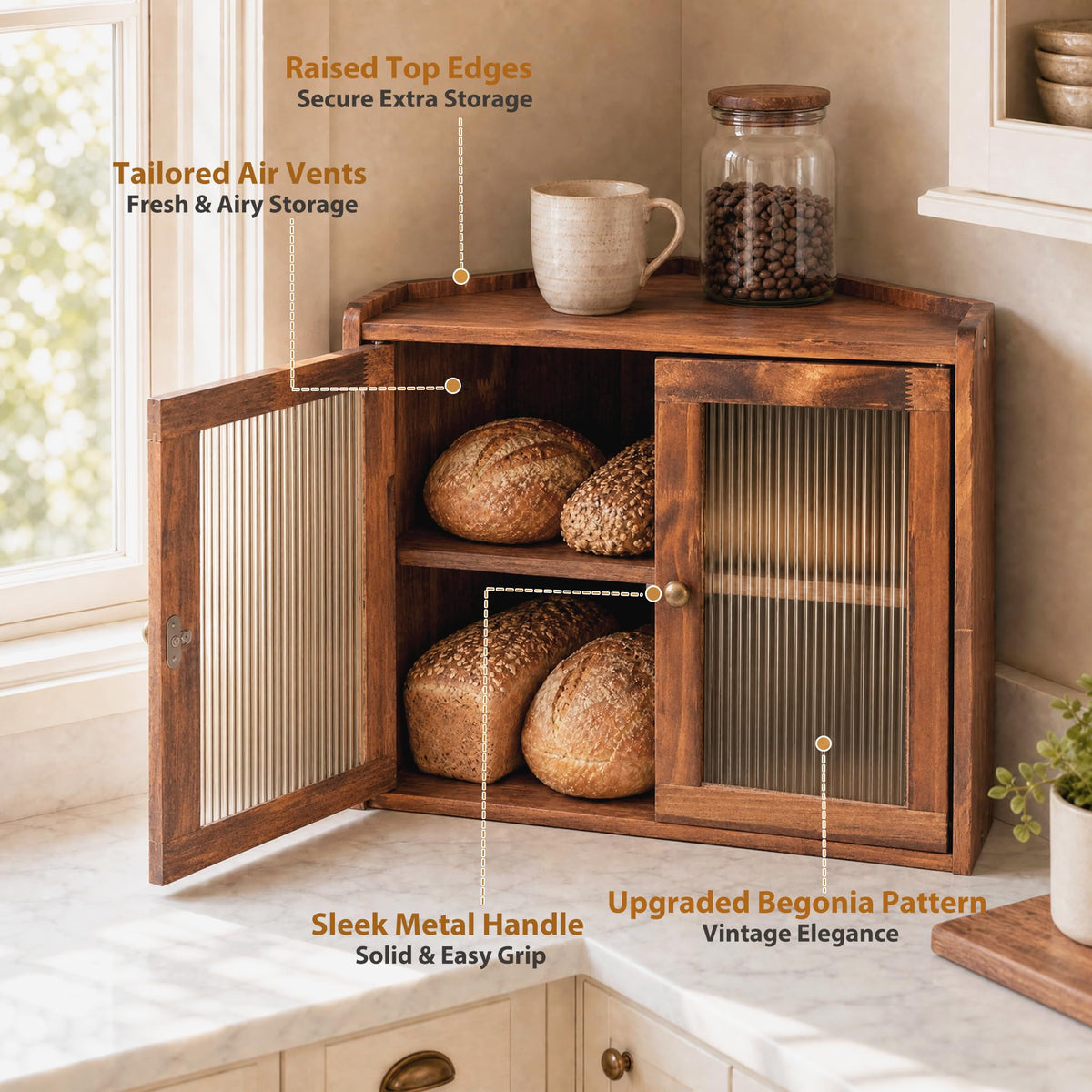 Brown Wooden Double Layer Bread Box A59949