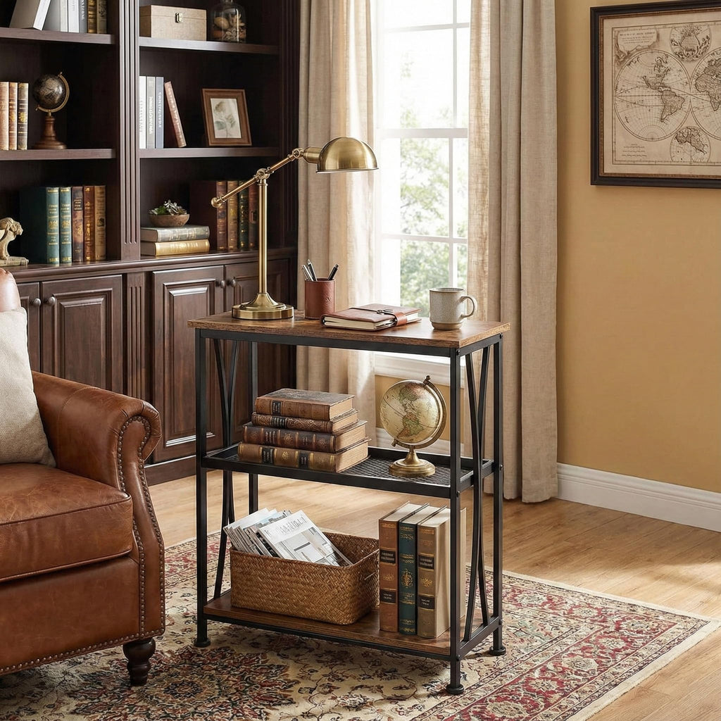Narrow 3-Tier Side Table with Storage Shelves T468