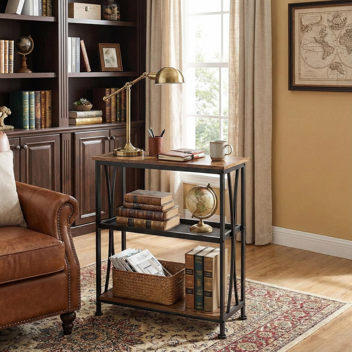 Narrow 3-Tier Side Table with Storage Shelves T468