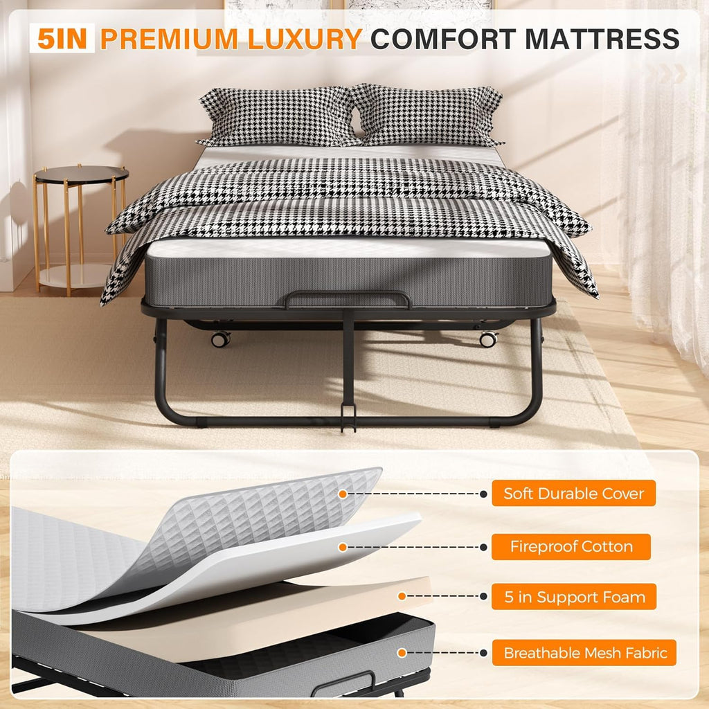 Folding Guest Bed Single Size with 5 Inch Memory Foam Mattress X26421