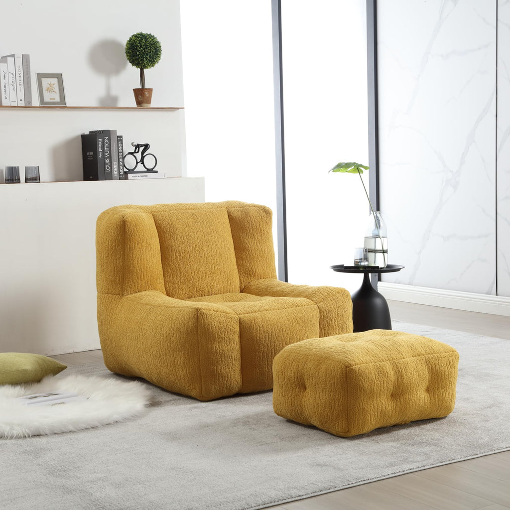 Yellow Memory Foam Bean Bag Chair with Ottoman E951127