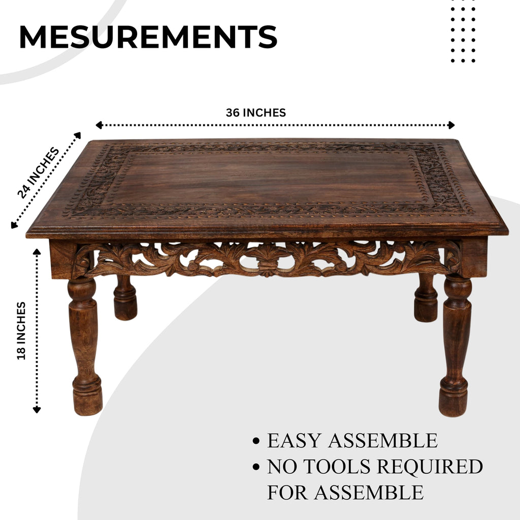 Farmhouse Coffee Table 36x24x18 Jali Carved Wood U9564