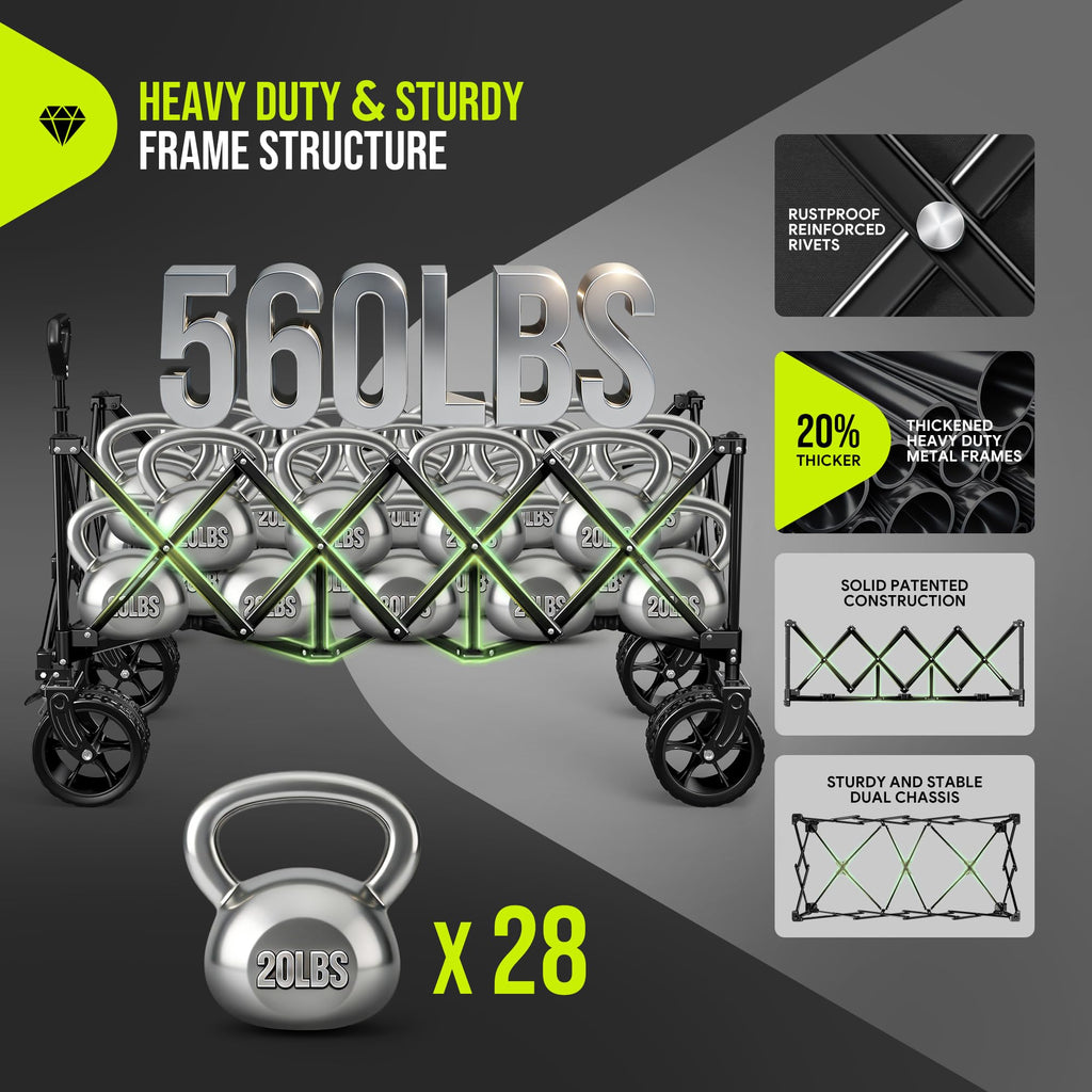 48'' Extra Large Collapsible Wagon with Big Wheels, 300L Black M585