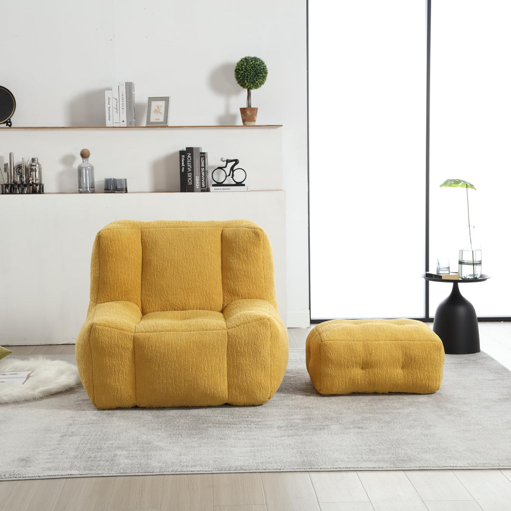 Yellow Memory Foam Bean Bag Chair with Ottoman E951127