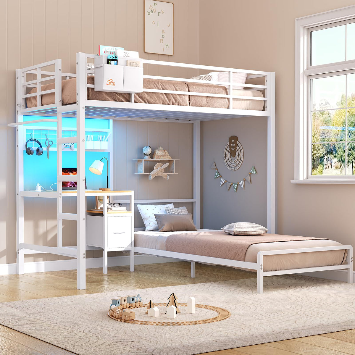 Twin Over Twin White Bunk Bed with Desk Z17970