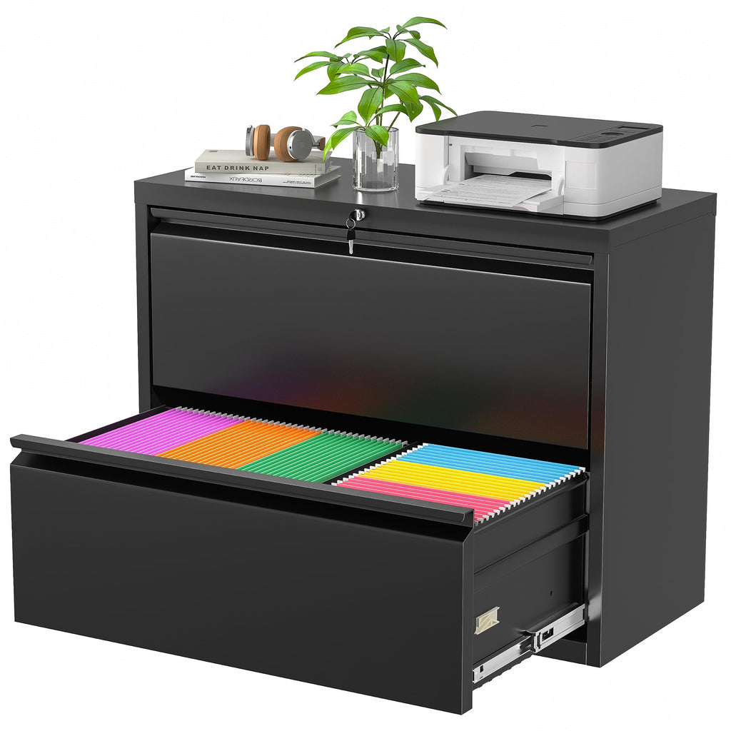 Black 2 Drawer Metal File Cabinet with Lock Z71191