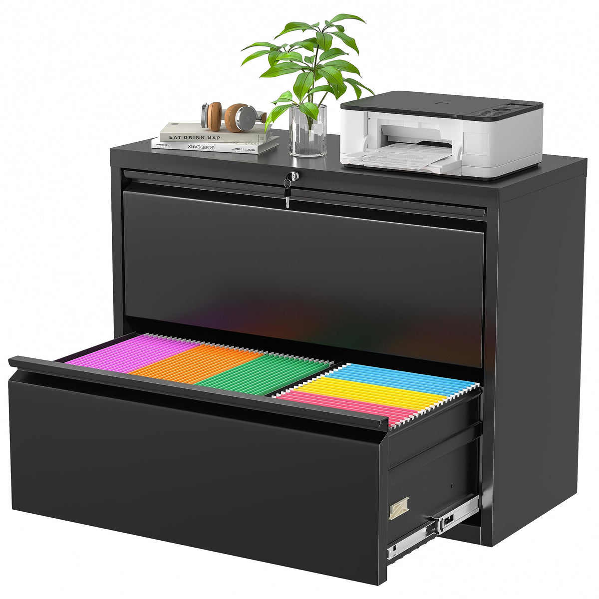 Black 2 Drawer Metal File Cabinet with Lock Z71191