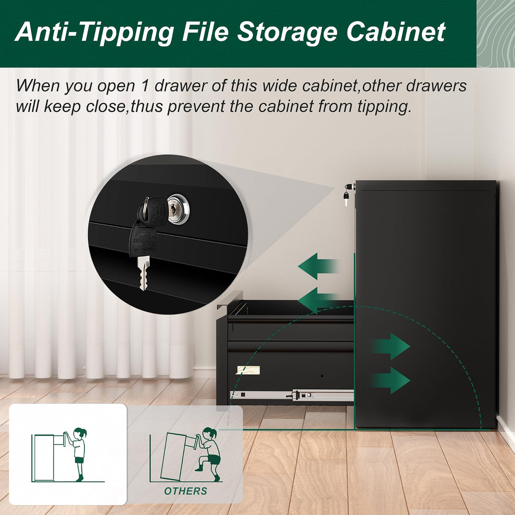 Black 2 Drawer Metal File Cabinet with Lock Z71191