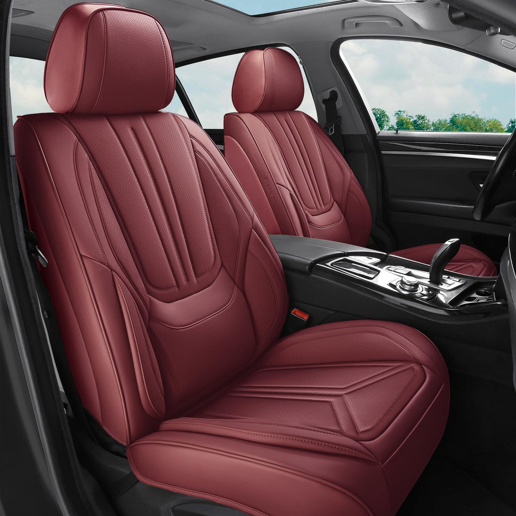Burgundy Leather Full Set Car Seat Covers B92077