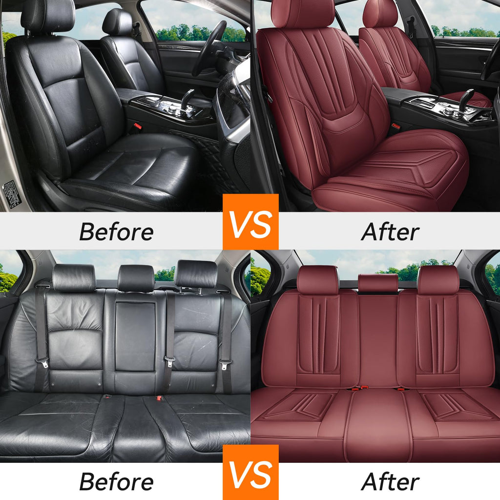 Burgundy Leather Full Set Car Seat Covers B92077