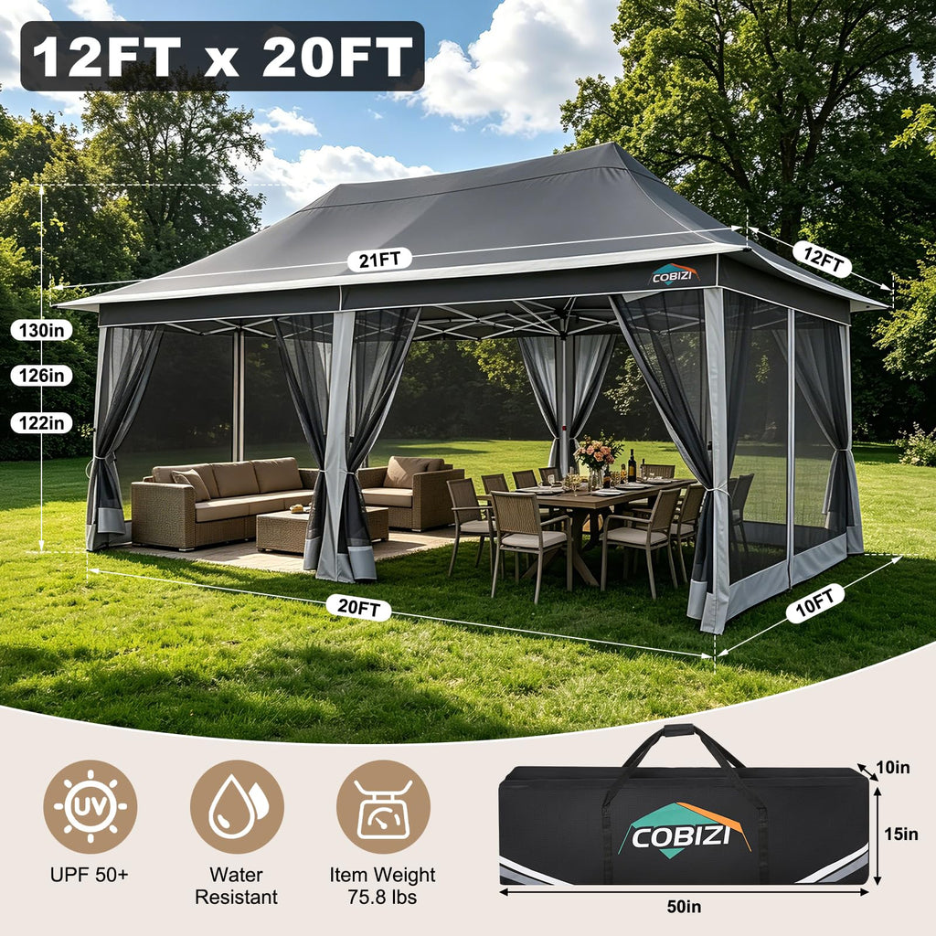 12x20 Pop Up Gazebo with Mosquito Netting E26327