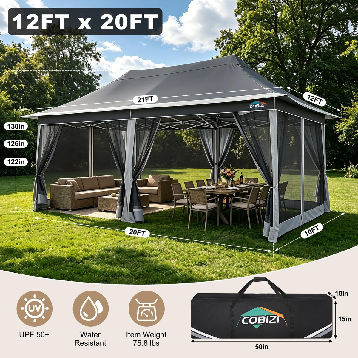 12x20 Pop Up Gazebo with Mosquito Netting E26327