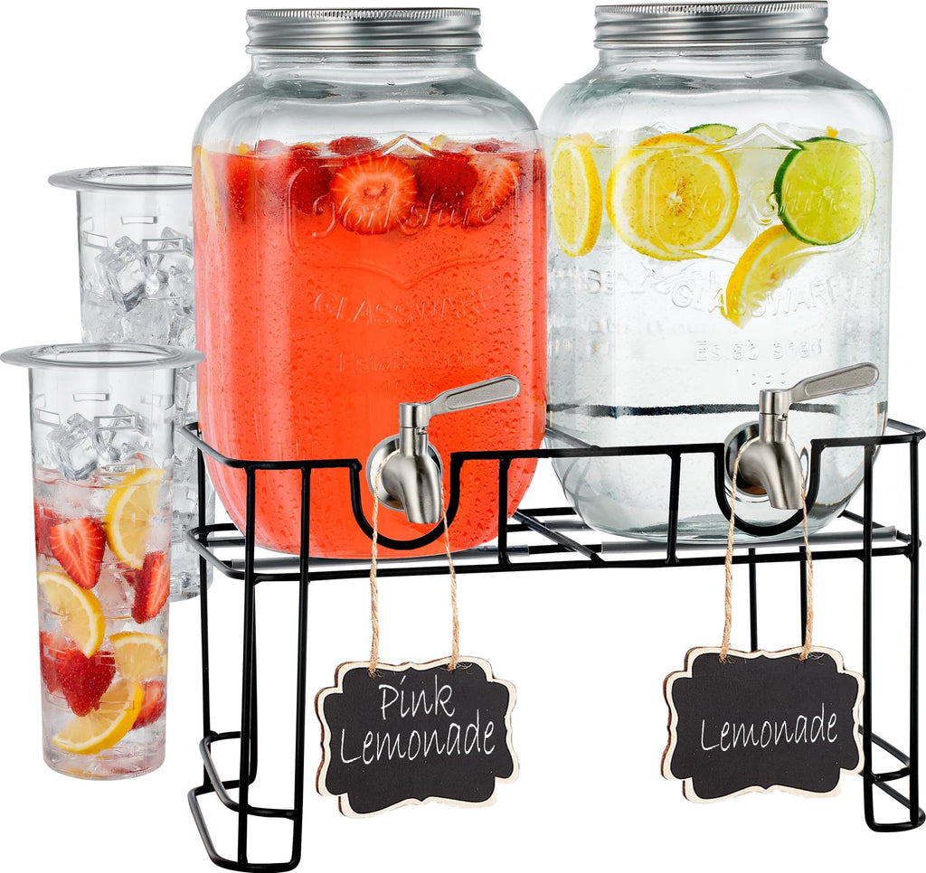 Glass Drink Dispenser with Stand, 1 Gallon, 2-Pack X393