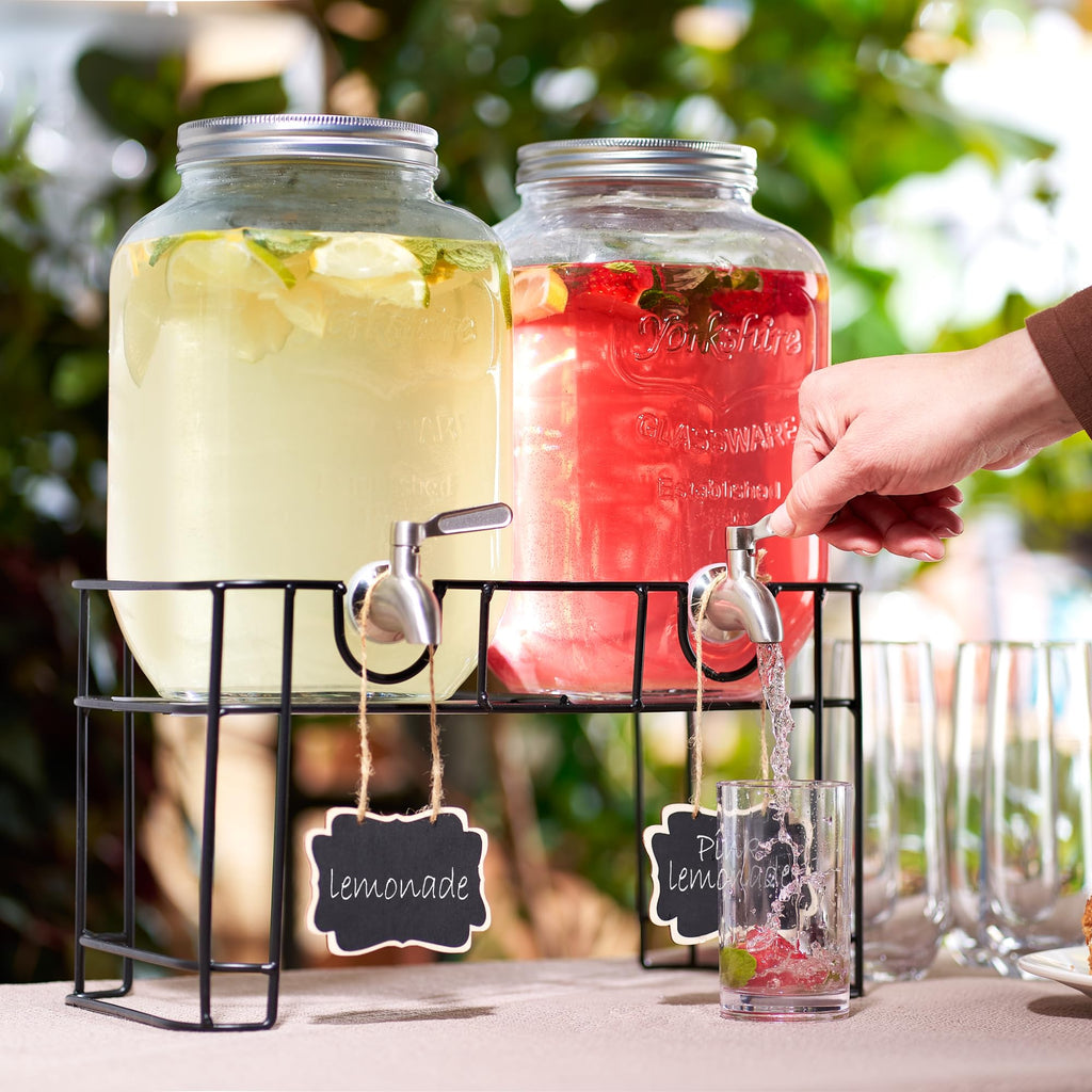 Glass Drink Dispenser with Stand, 1 Gallon, 2-Pack X393