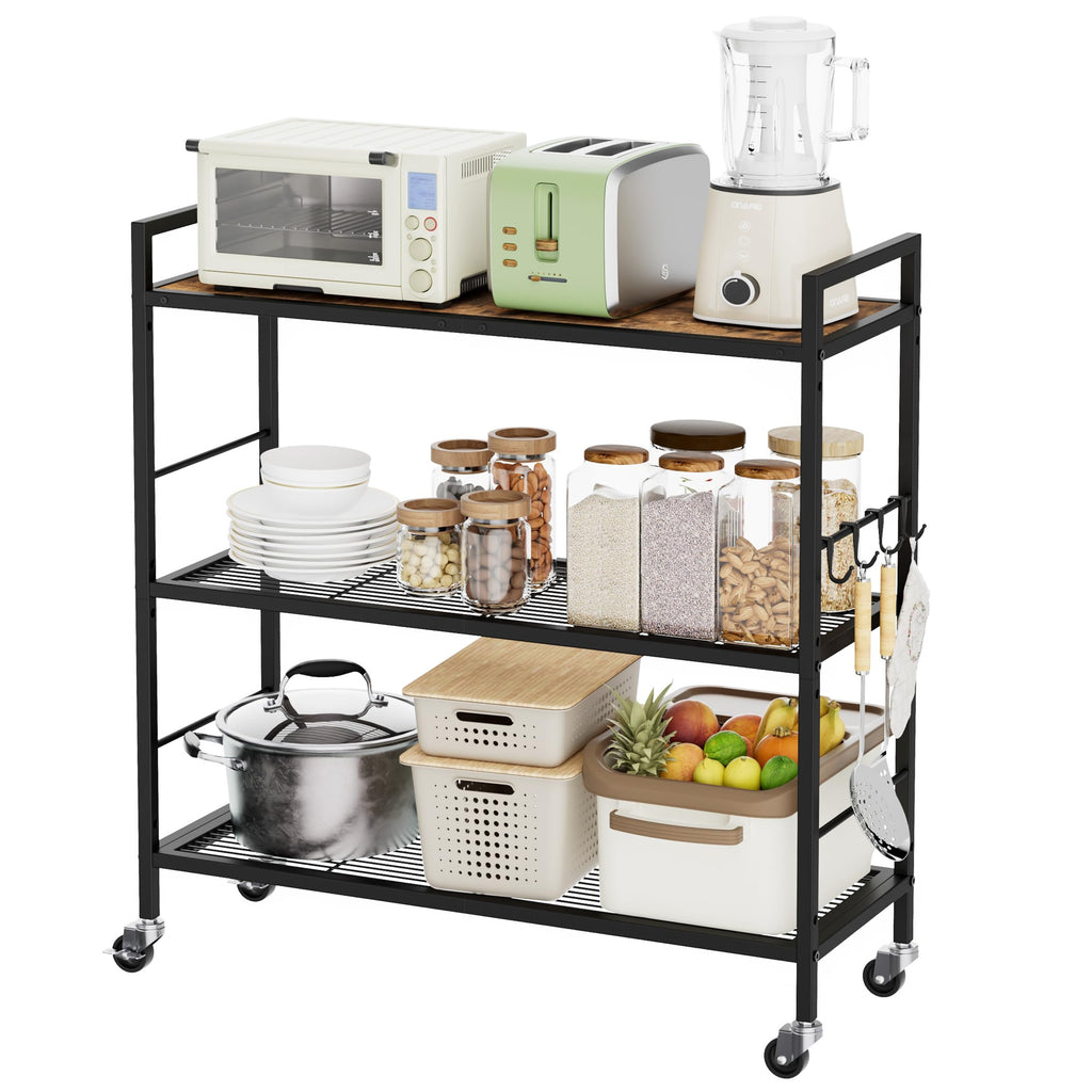 3-Tier Metal Storage Rack with Wheels, Mesh Shelving Unit, Black L813554