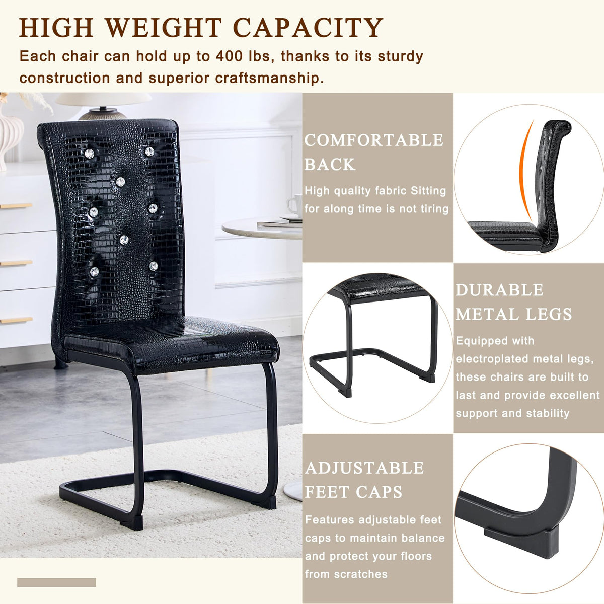 Black PU Leather Dining Chairs Set of 4 A245328