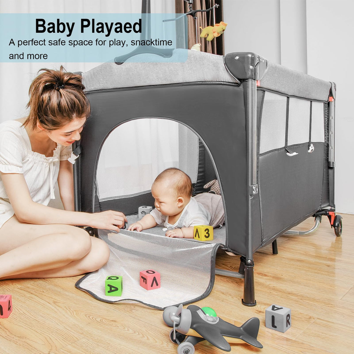 5-in-1 Pack and Play Baby Bassinet Bedside Sleeper Grey M36406