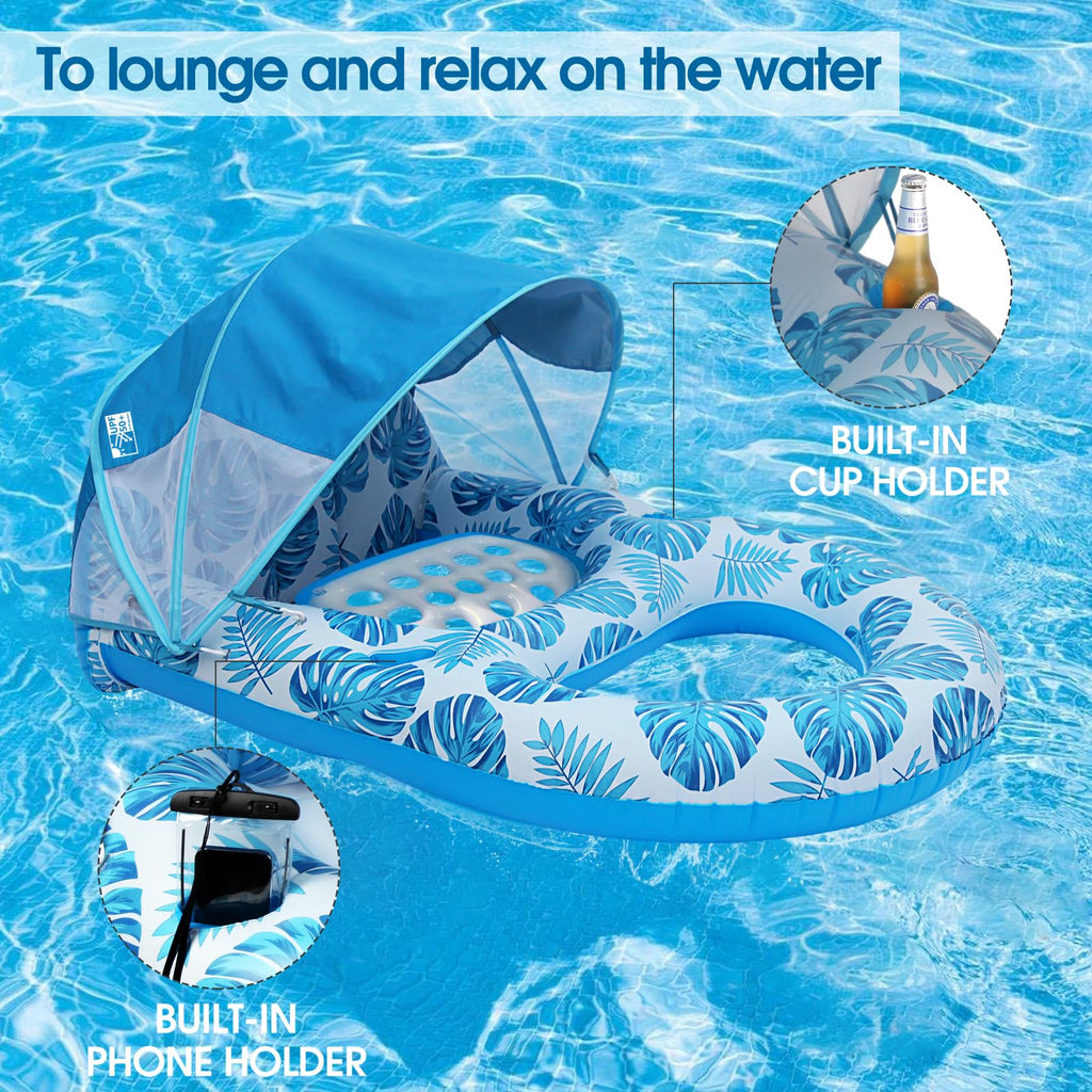 Extra Large Inflatable Pool Lounge Float with Canopy A6497
