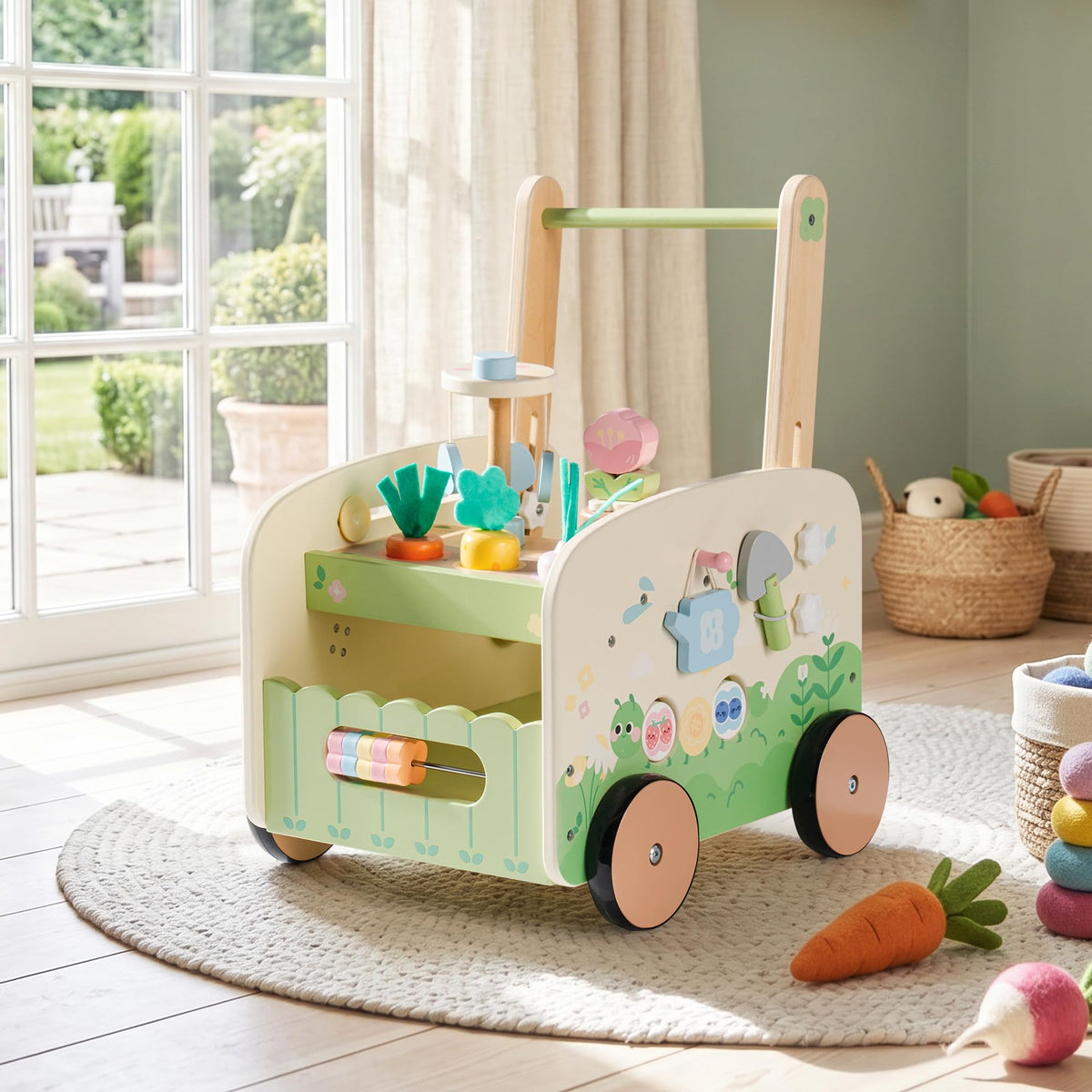 Wooden Baby Walker, 10-in-1 Activity Center Toys, Green X858