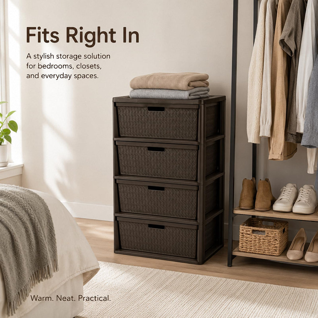 Brown 4-Drawer Plastic Storage Tower Q95643