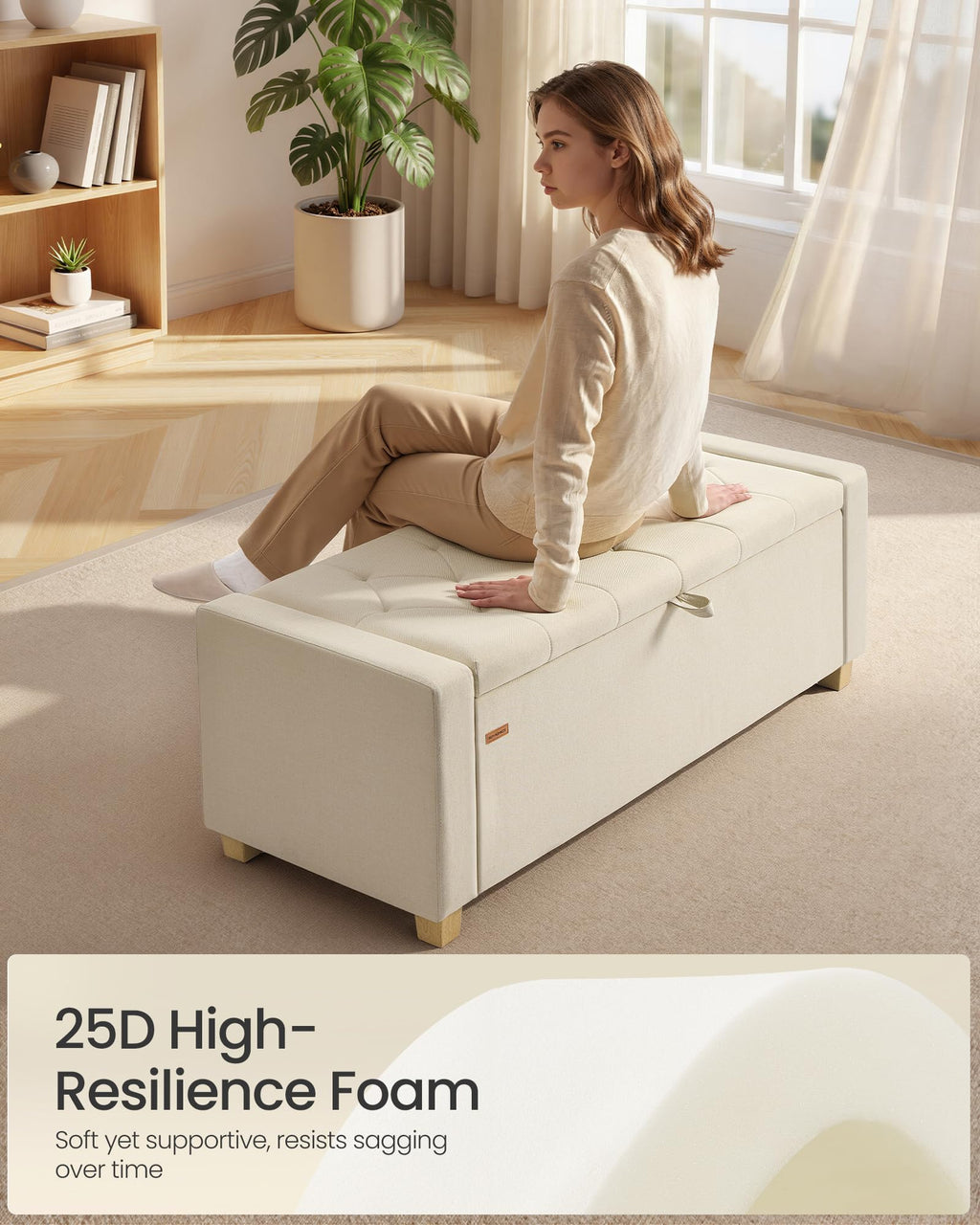 48 Inches Storage Ottoman with Solid Wood Legs L623228