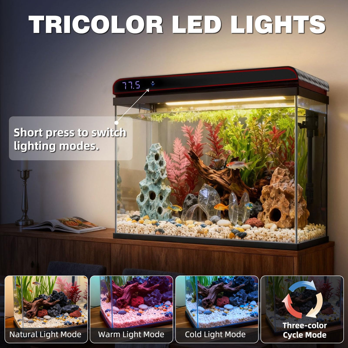 20 Gallon Glass Fish Tank Aquarium Starter Kit with LED Lights Filter Pump N9426