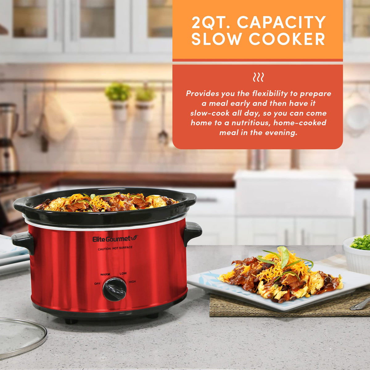 Electric Oval Slow Cooker, 2 Qt, Metallic Red K873943