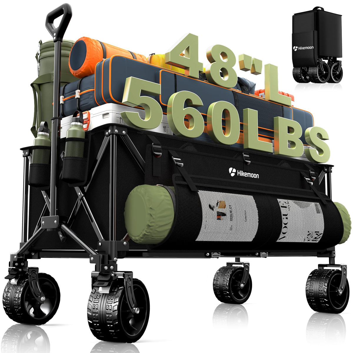 48'' Extra Large Collapsible Wagon with Big Wheels, 300L Black M585