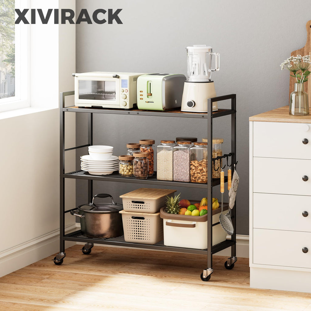 3-Tier Metal Storage Rack with Wheels, Mesh Shelving Unit, Black L813554