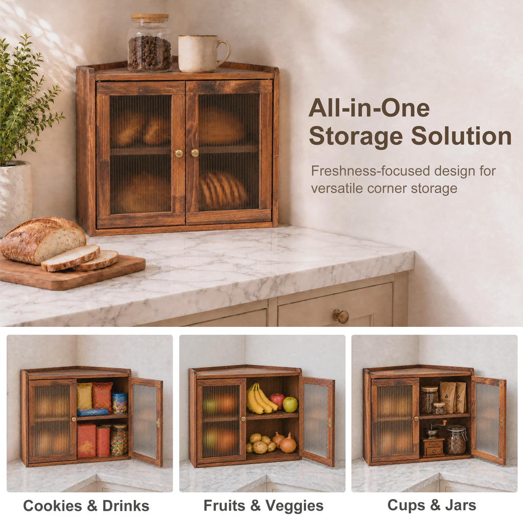 Brown Wooden Double Layer Bread Box A59949