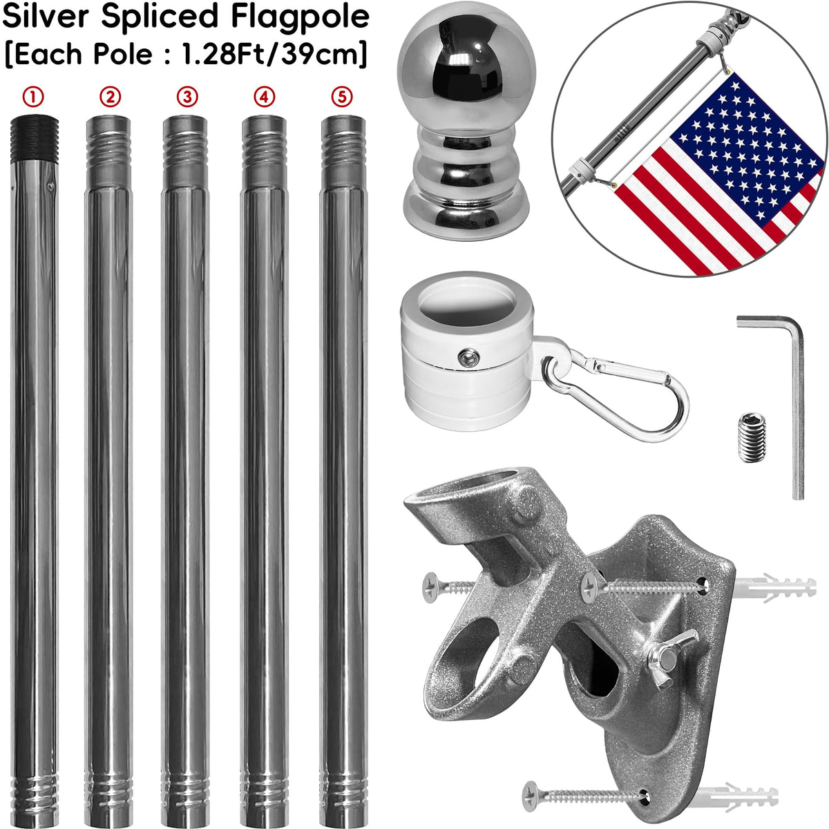 6 FT Stainless Steel Flag Pole Kit, 2 Packs Q370562