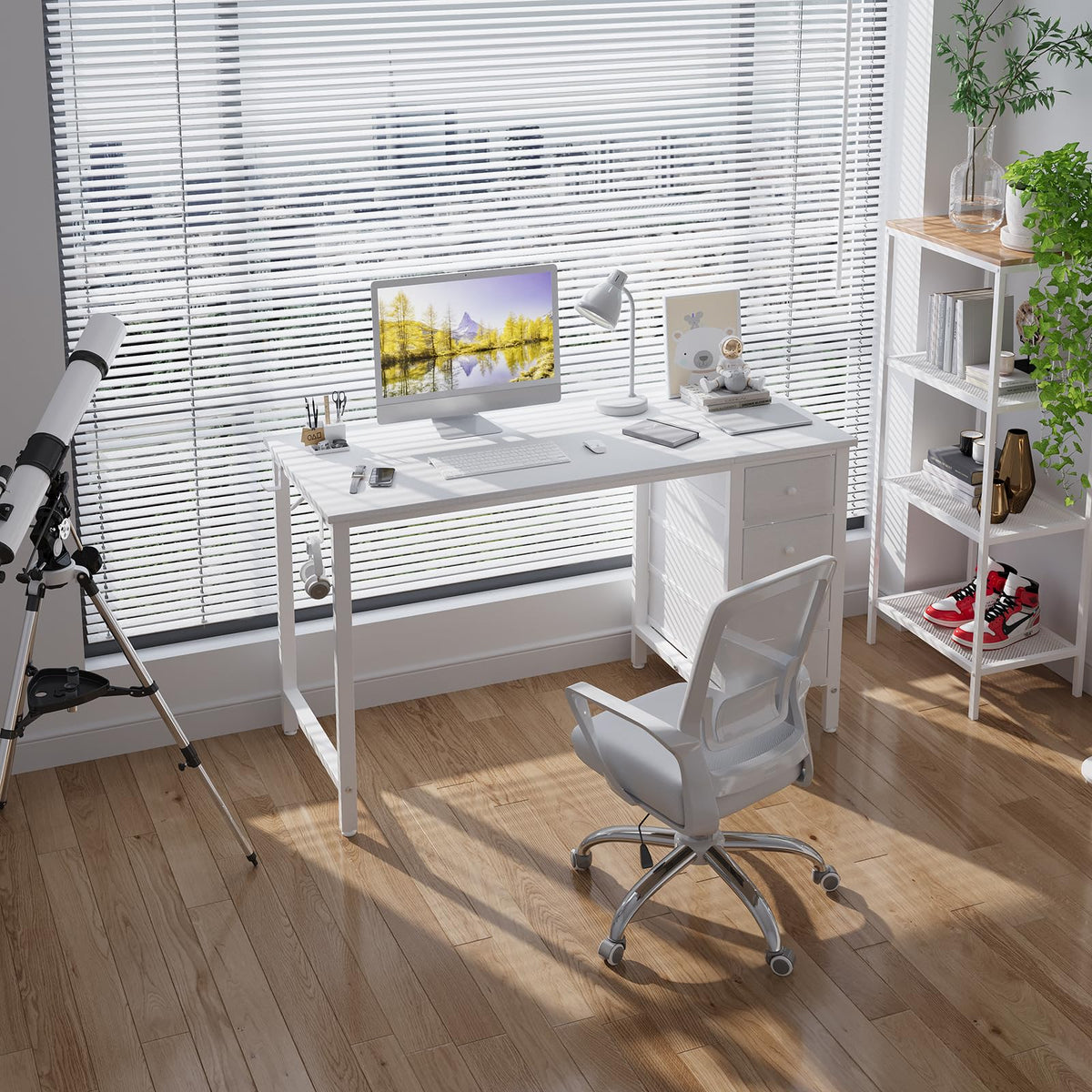 White 47 Inch Computer Desk with Drawers H655528