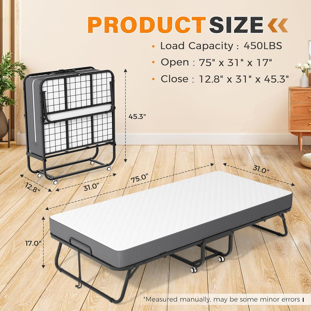 Folding Guest Bed Single Size with 5 Inch Memory Foam Mattress X26421