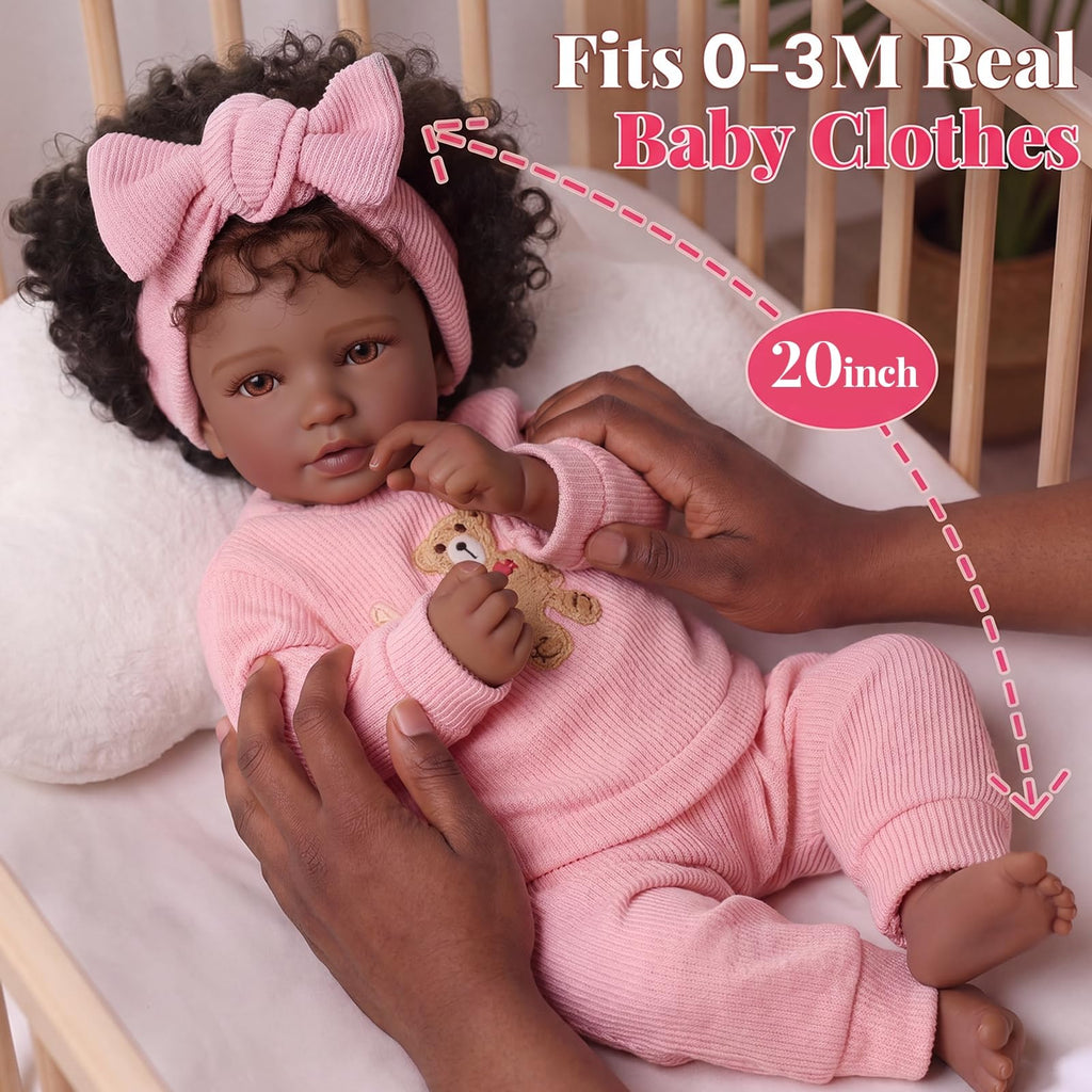 20 Inch Black Reborn Baby Doll with Rooted Hair X263798