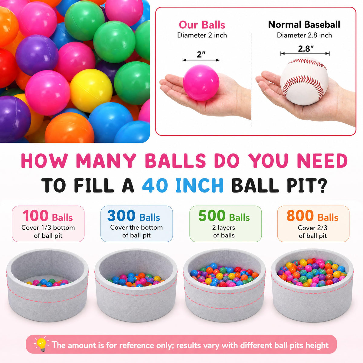100 Pack 2 Inch Plastic Ball Pit Balls with Storage Bag T16894