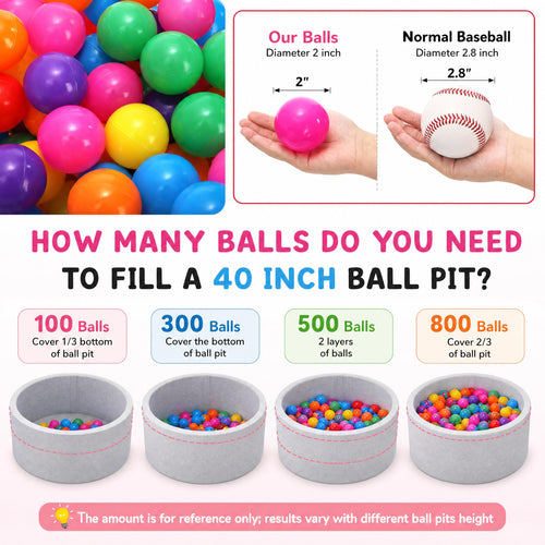 100 Pack 2 Inch Plastic Ball Pit Balls with Storage Bag T16894