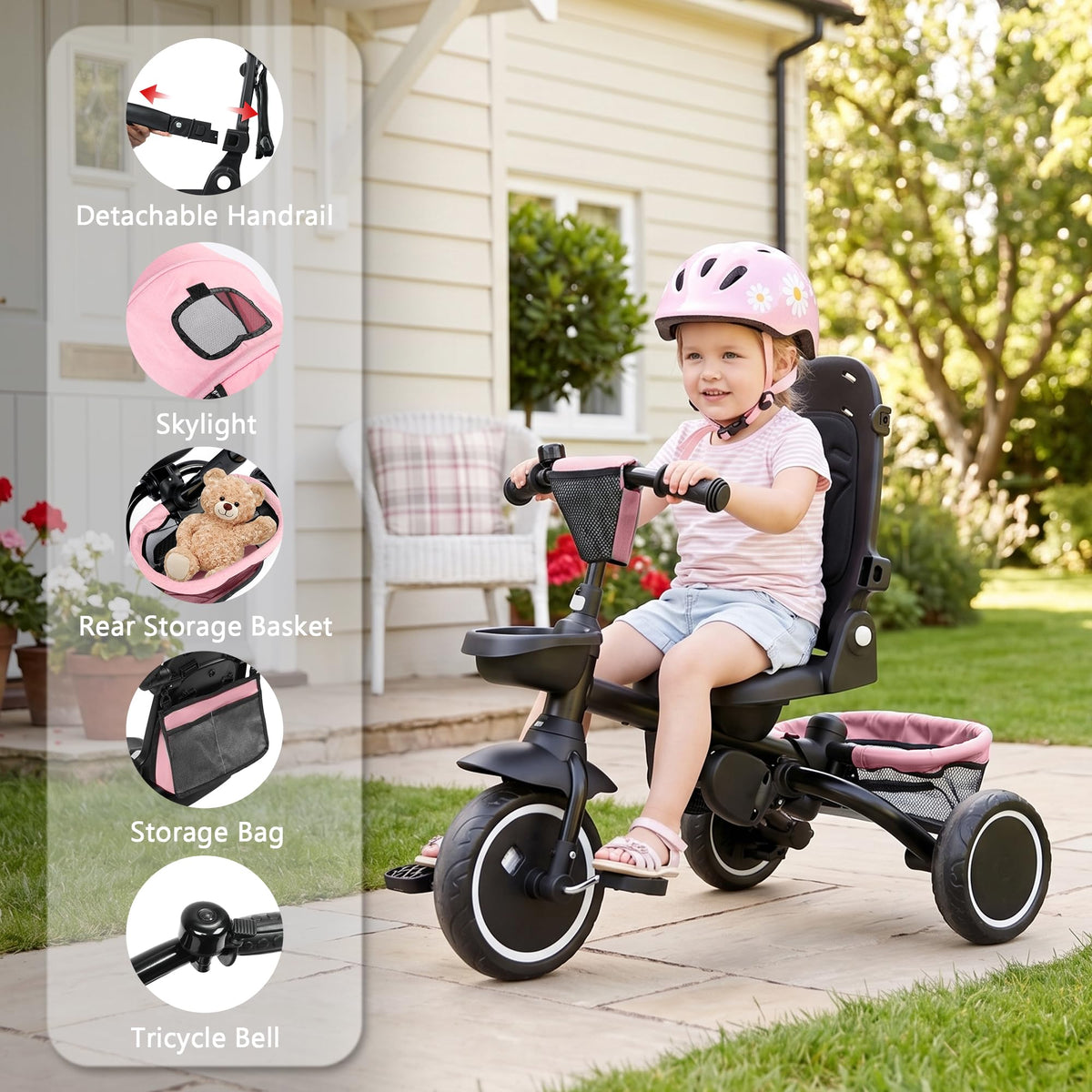 8 in 1 Toddler Tricycle with Push Handle X164143
