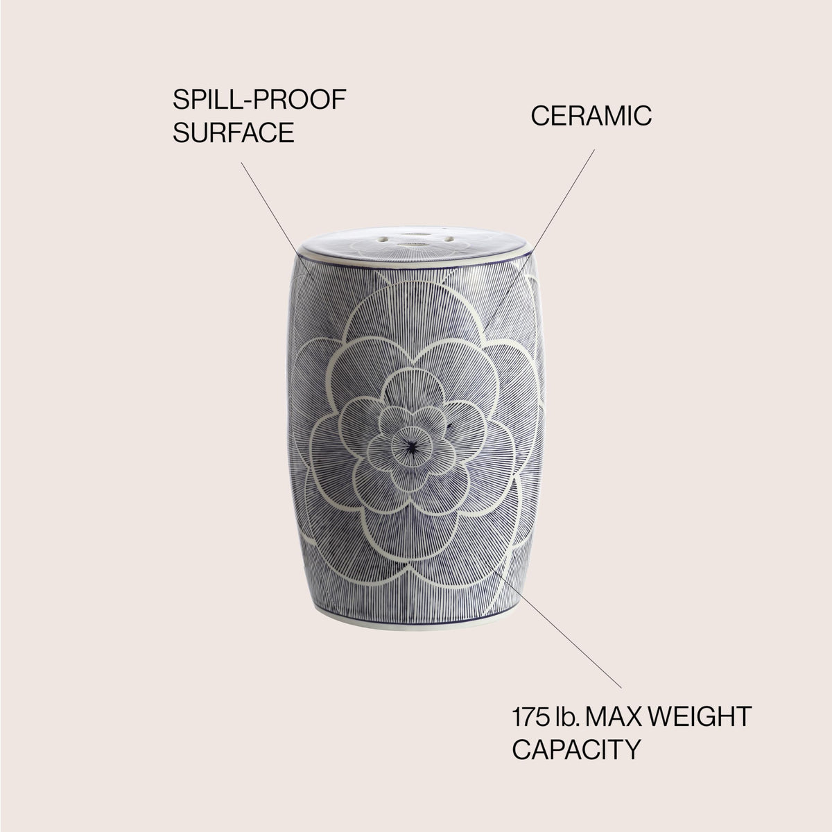 Ceramic Drum Garden Stool Side Table F4113