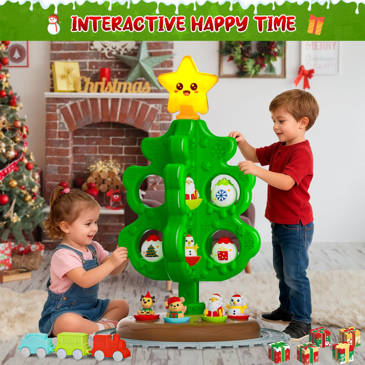 Light Up Musical Christmas Tree Toy Set with Ornaments F429494